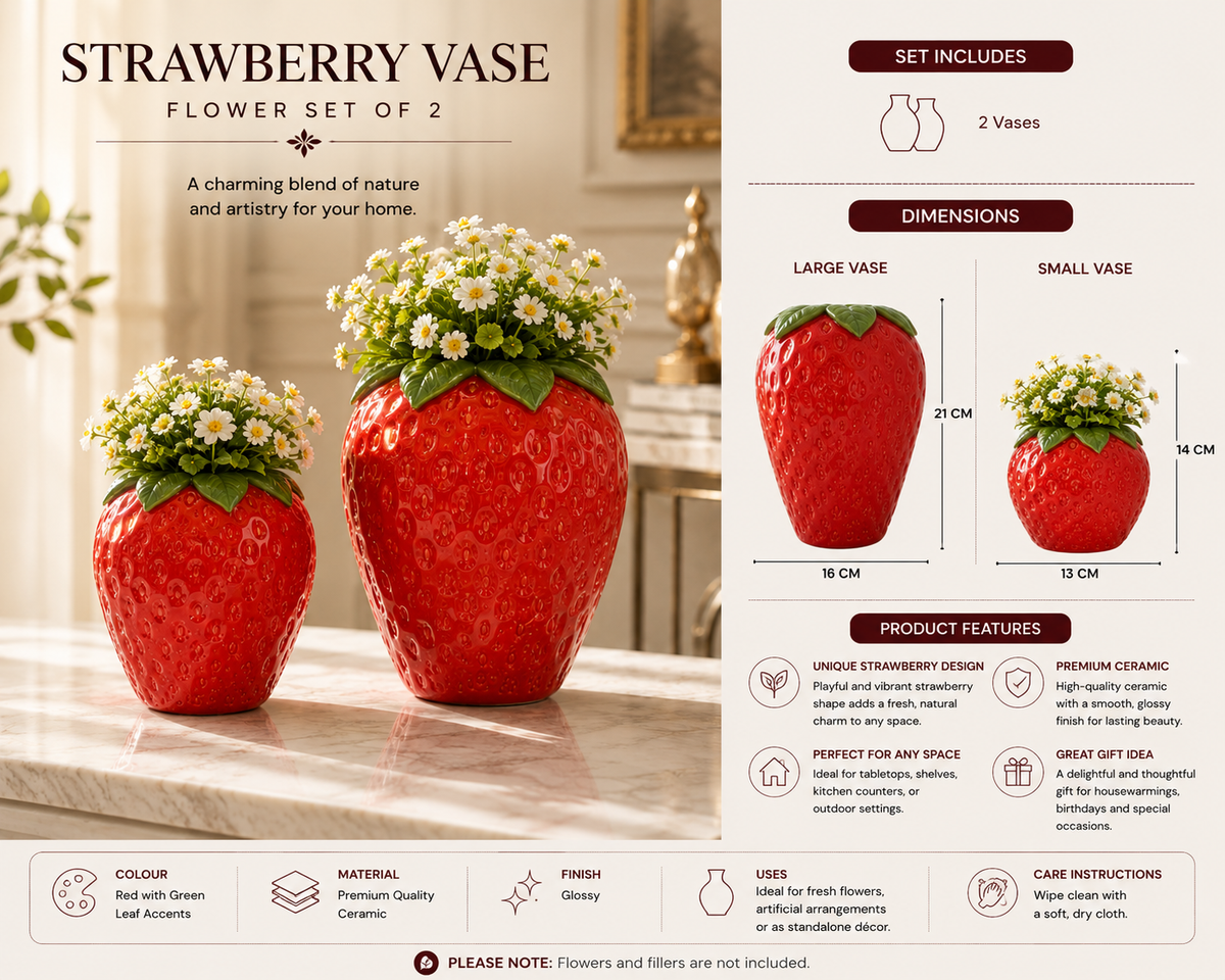 π Strawberry Ceramic Vase Flower Set of 2