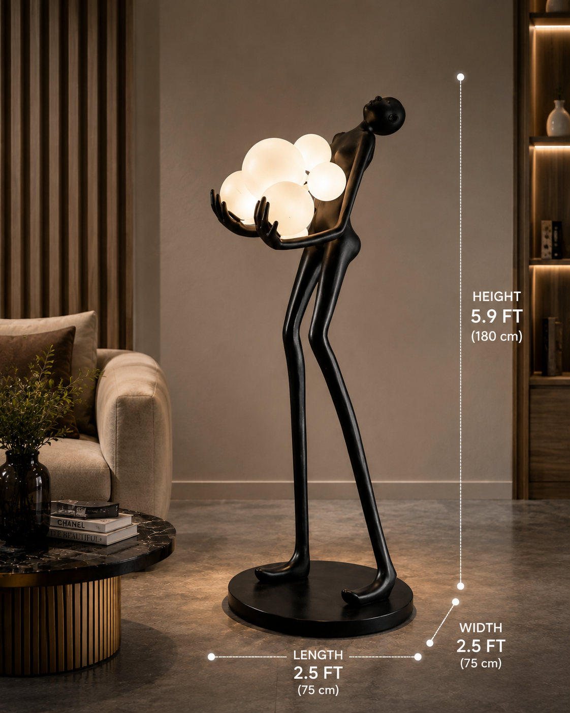 Sculptural Floor Lamp with Glowing Orb Lights – Modern Human Figure Statement Lamp