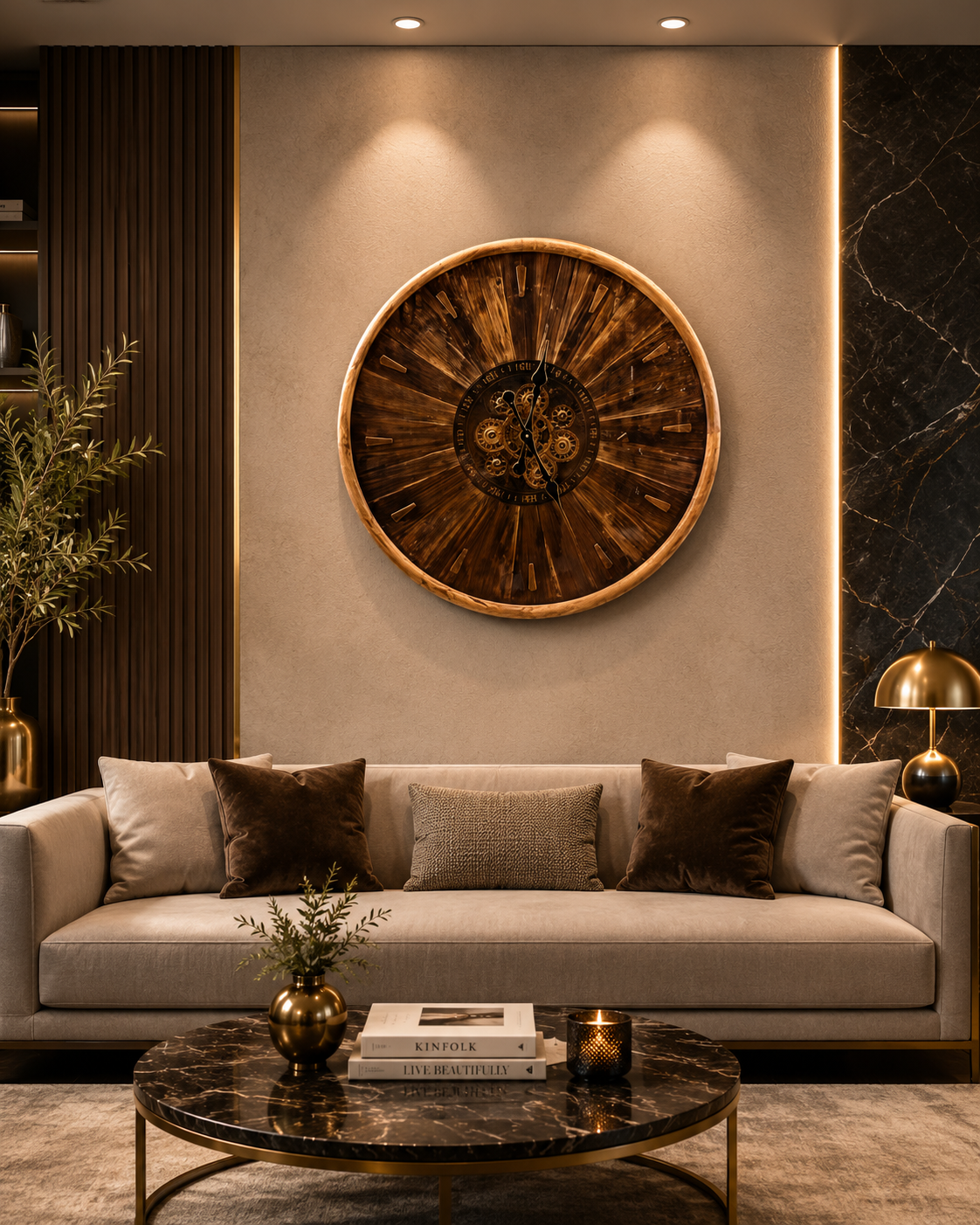 Luxury Vintage Wooden Gear Wall Clock
