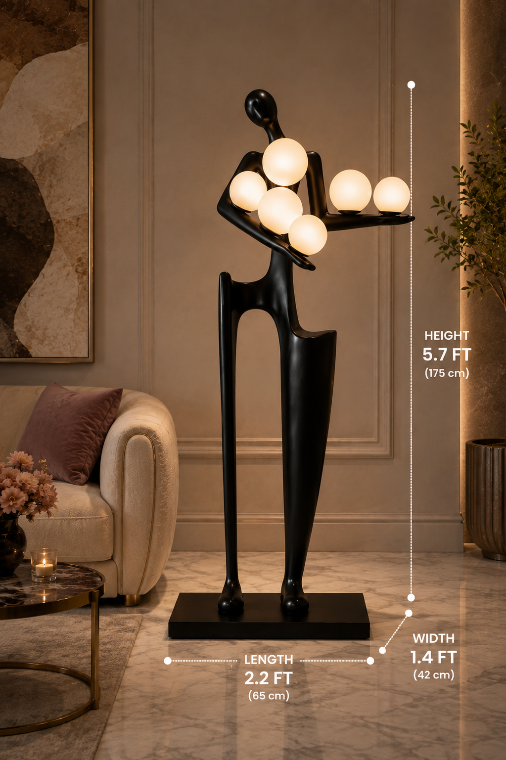 Sculptural Floor Lamp with Glowing Orb Lights – Contemporary Human Figure Lamp