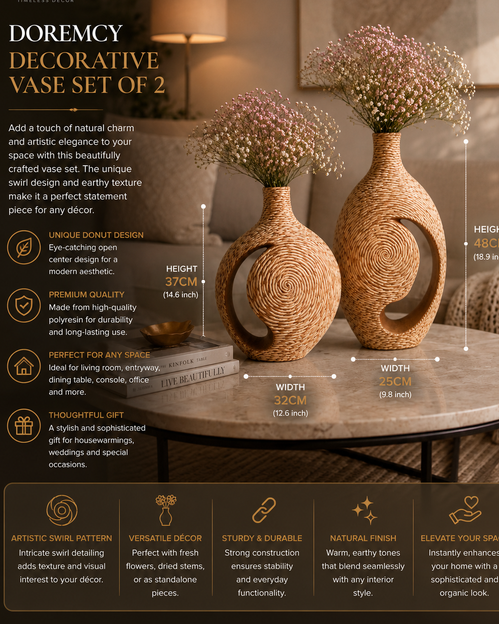 Doremcy Textured Donut Decorative Vase Set of 2