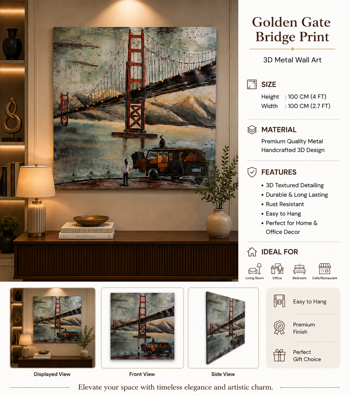 Golden Gate Bridge 3D Metal Wall Art | Premium Modern Wall Decor