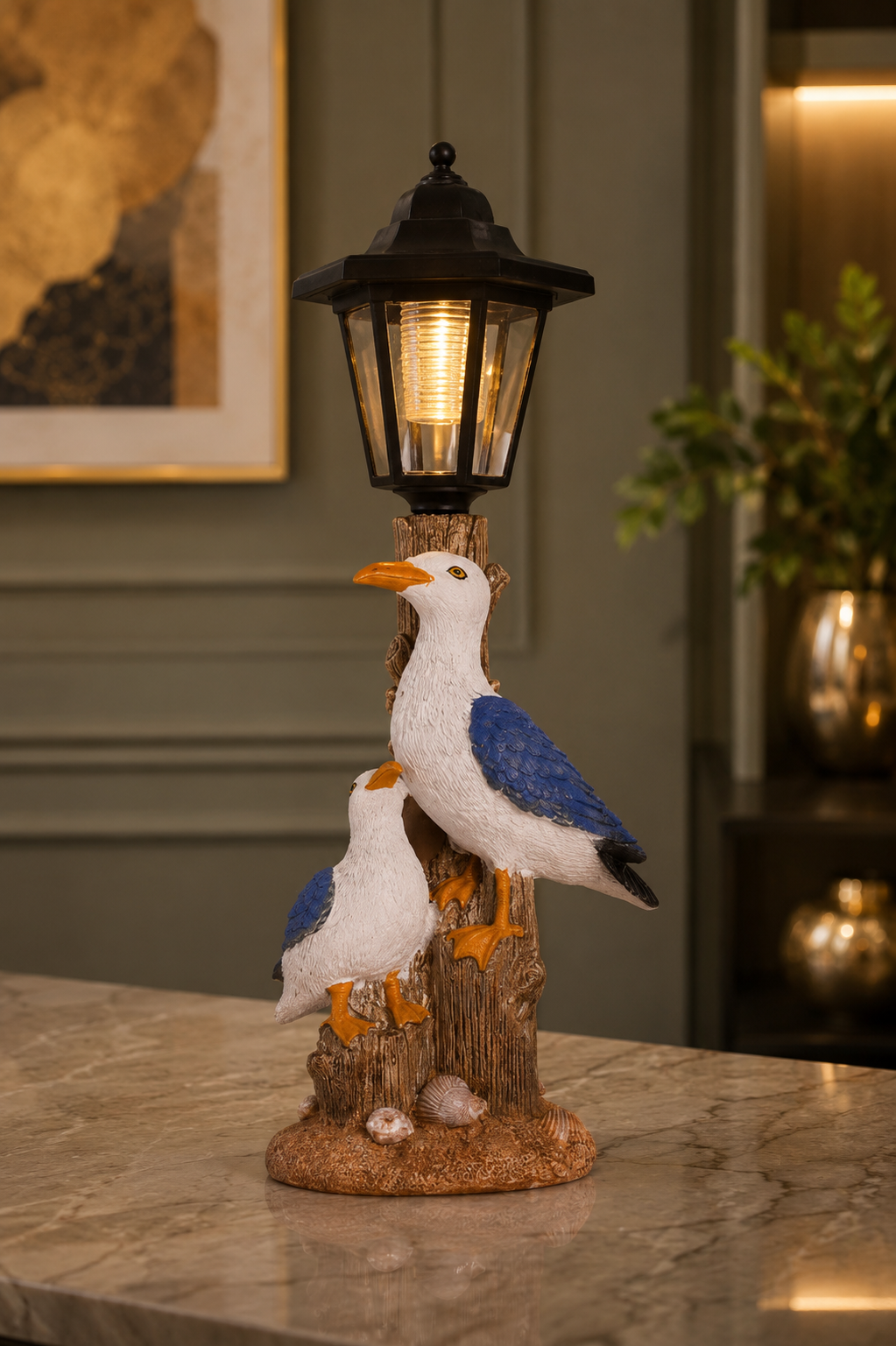 Duck Solar Garden Light | Seagull Family Outdoor Statue with Warm LED Light