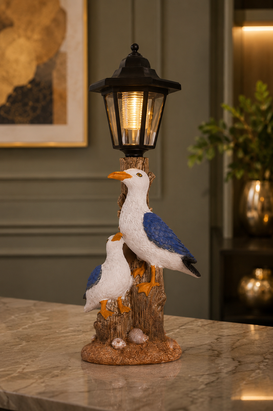 Duck Solar Garden Light | Seagull Family Outdoor Statue with Warm LED Light