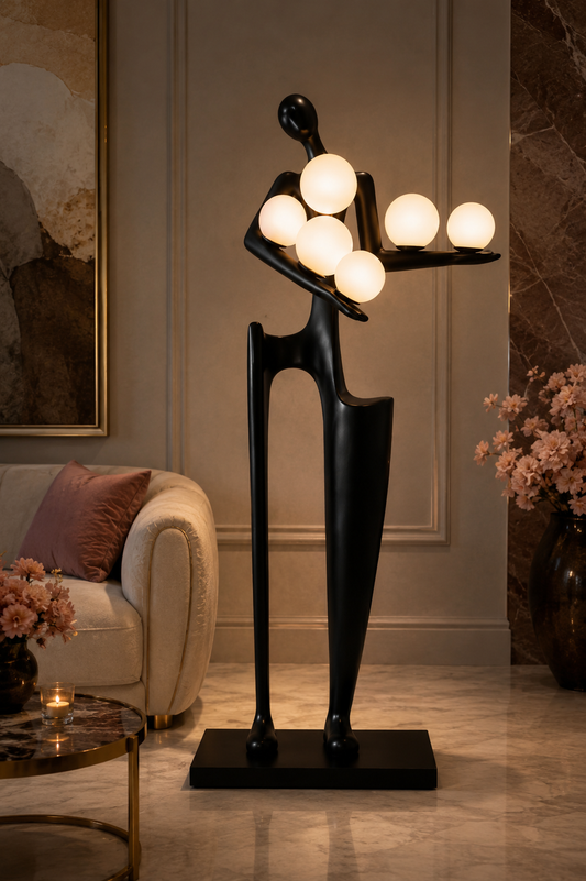 Sculptural Floor Lamp with Glowing Orb Lights – Contemporary Human Figure Lamp
