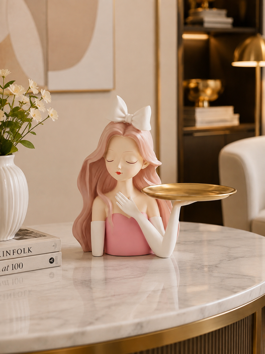 Luxury Girl Bow Tray Holder | Elegant Female Sculpture Decorative Organizer & Premium Home Décor
