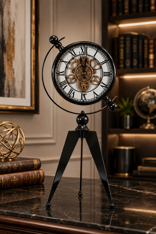 Luxury Black Tripod Gear Clock