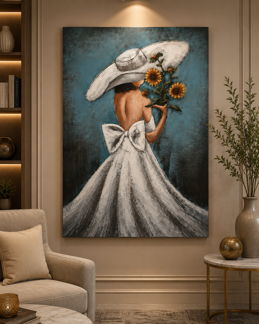 Lady in White Bloom 3D Metal Wall Art | Luxury Elegant Woman Wall Decor