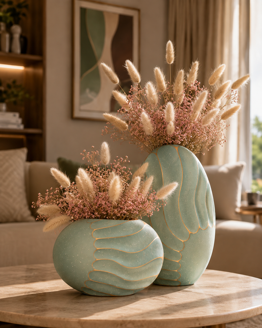 Doremcy Modern Wave Textured Decorative Vase Set of 2