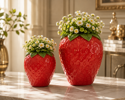 🍓 Strawberry Ceramic Vase Flower Set of 2