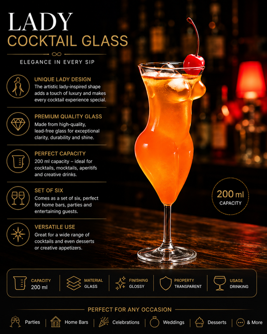 200 ml Lady Cocktail Glass – Elegant Sculpted Stem Glass for Cocktails & Beverages