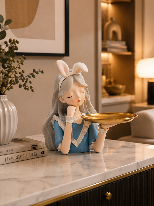 Elegant Girl Bunny Tray Holder – Luxury Decorative Organizer for Home & Vanity