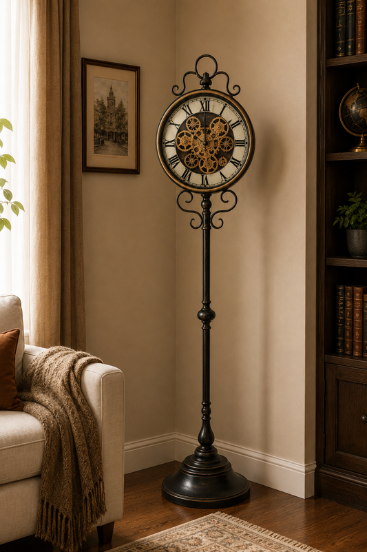 Luxury Vintage Black Gear Floor Clock