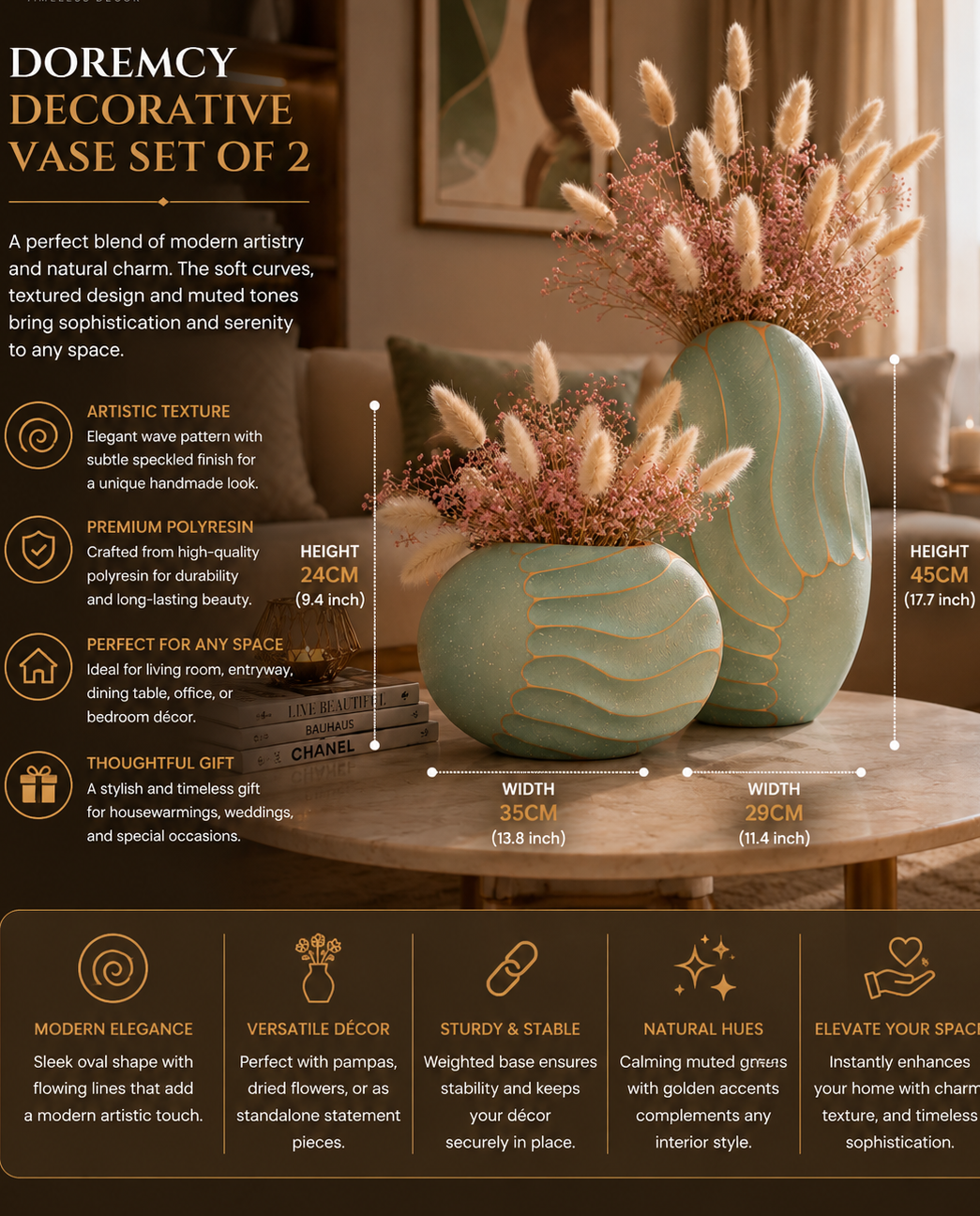 Doremcy Modern Wave Textured Decorative Vase Set of 2
