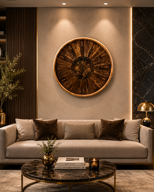 Luxury Vintage Wooden Gear Wall Clock