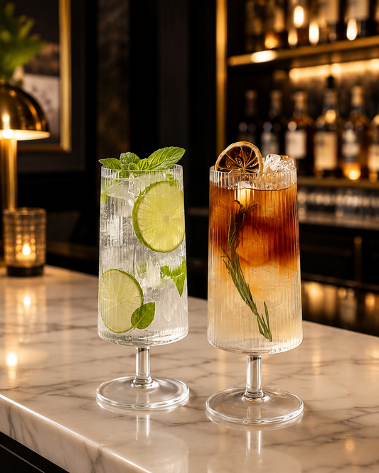 400 ml Ribbed Cocktail Glass – set of 2 - Elegant Textured Stem Glass for Cocktails & Beverages