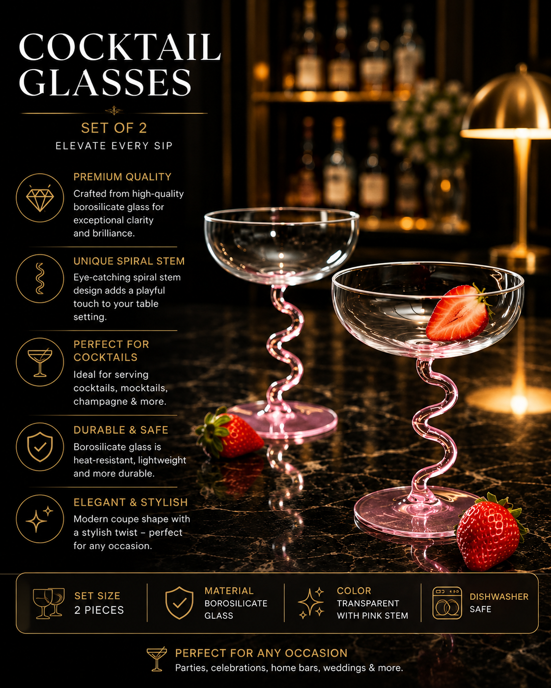 Lumière Sculptural Coupe Cocktail Glass ,set of 2
