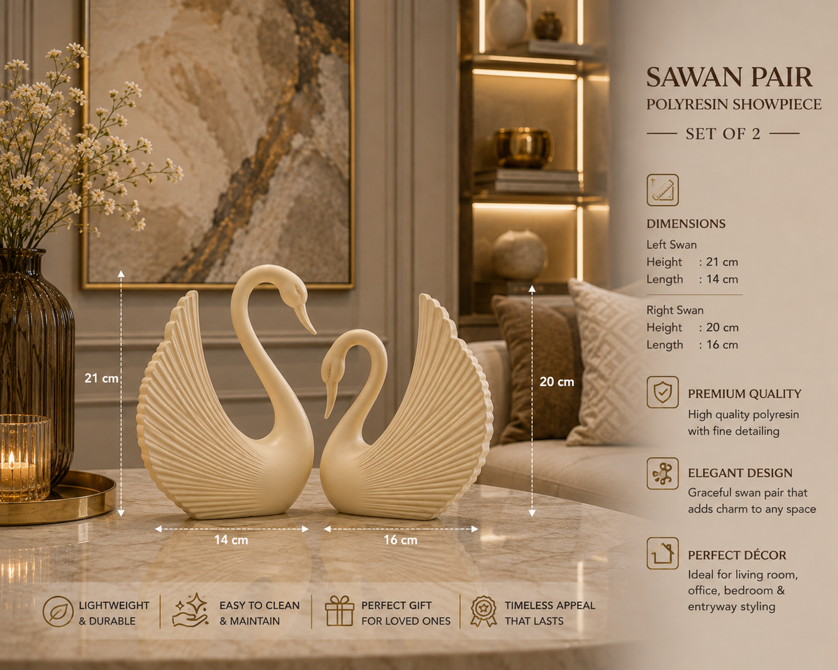 Swan Pair Showpiece Set of 2 | Elegant Premium Polyresin Swan Figurines for Home Décor