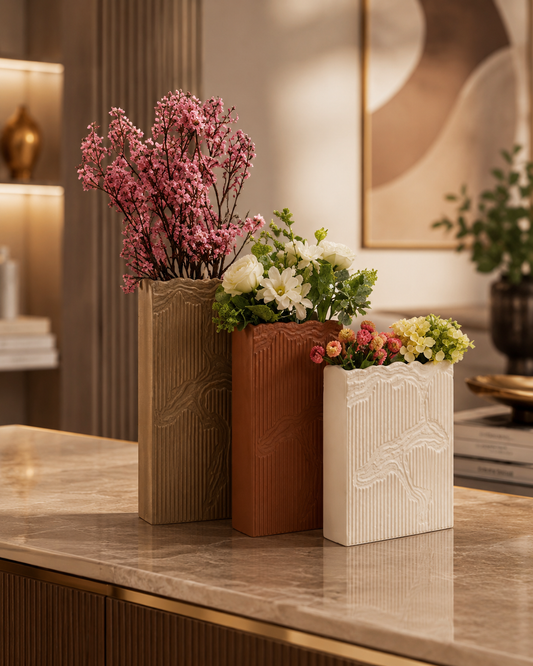 Textured Ceramic Vase Set of 3 – Modern Minimalist Decorative Flower Vases