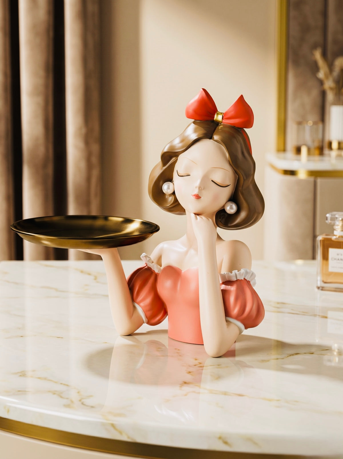Luxury Lady Sculpture Tray Holder | Elegant Female Figurine Decorative Organizer & Statement Home Décor