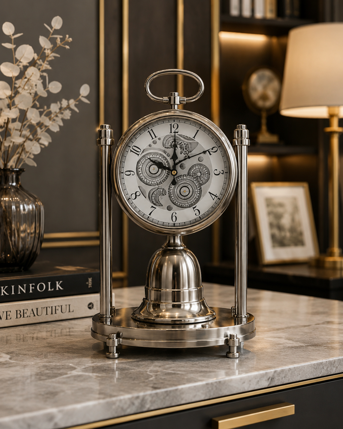 Luxury Silver Skeleton Table Clock