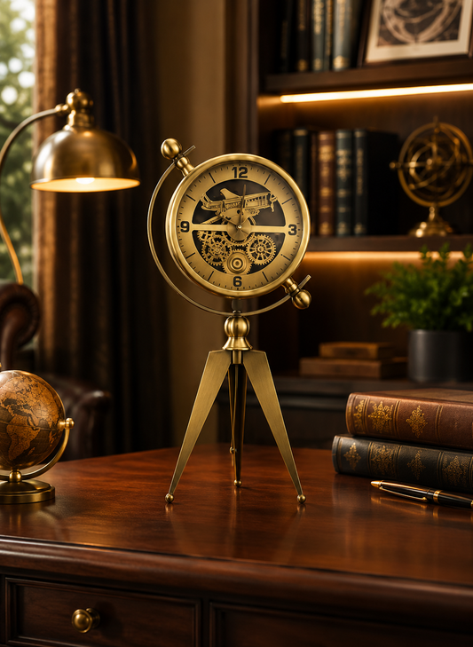 Luxury Gold Aviation Tripod Clock