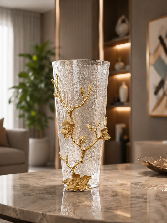 Luxury Gold-Accent Crackle Finish Polyresin Table Vase