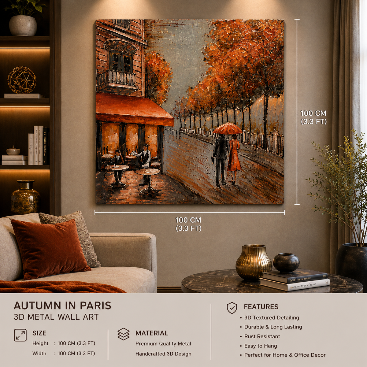 Autumn in Paris 3D Metal Wall Art | Luxury Parisian Café & Street Wall Decor