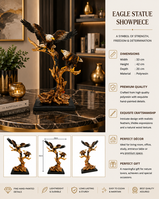 Eagle Statue Showpiece | Premium Hand-Painted Polyresin Eagle Figurine for Home & Office Décor