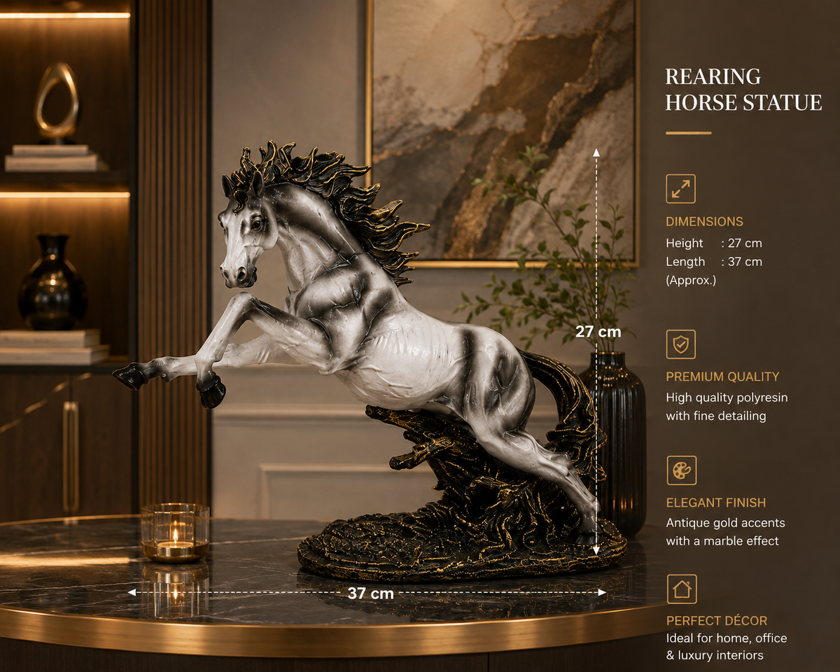 Rearing Horse Statue | Premium Polyresin Horse Showpiece with Antique Gold Finish
