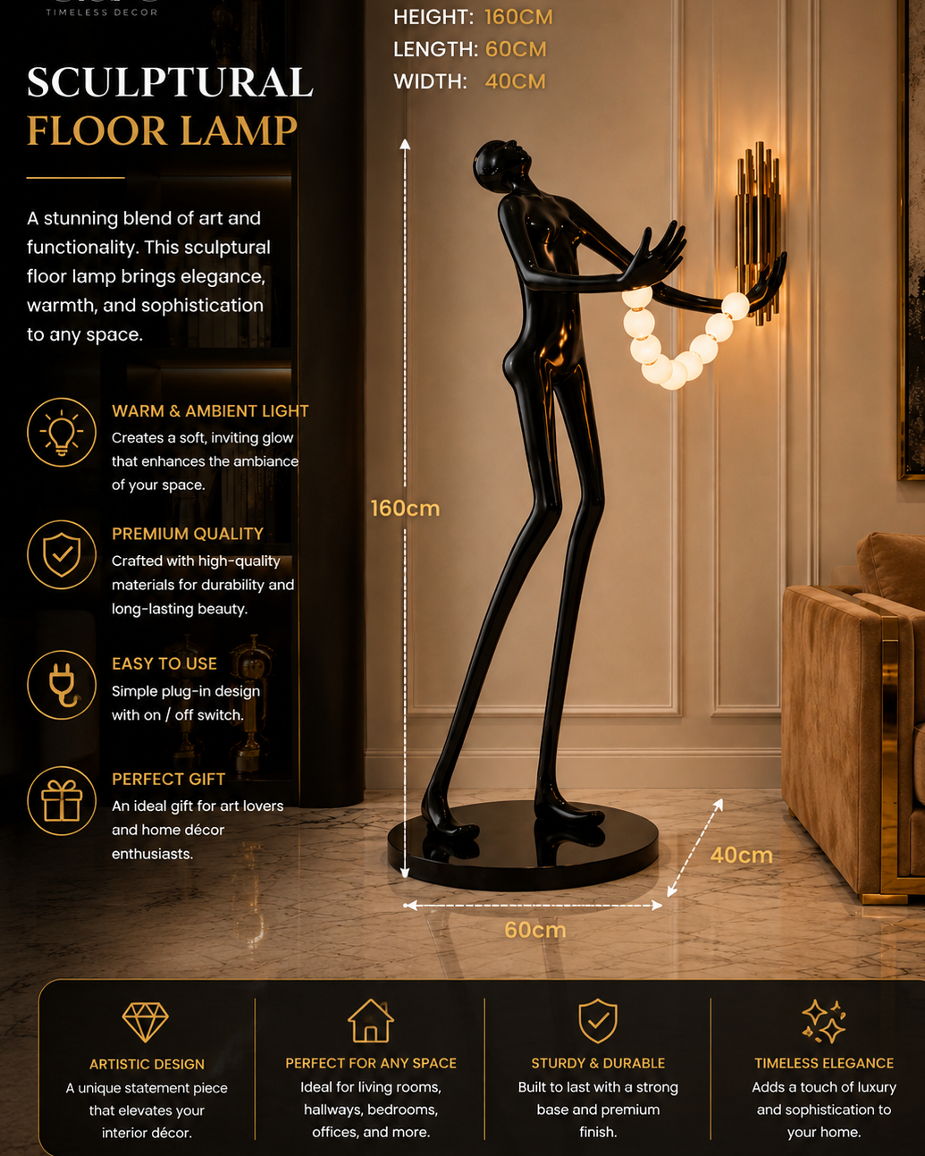 Sculptural Human Figure Floor Lamp – Artistic Statement Lighting