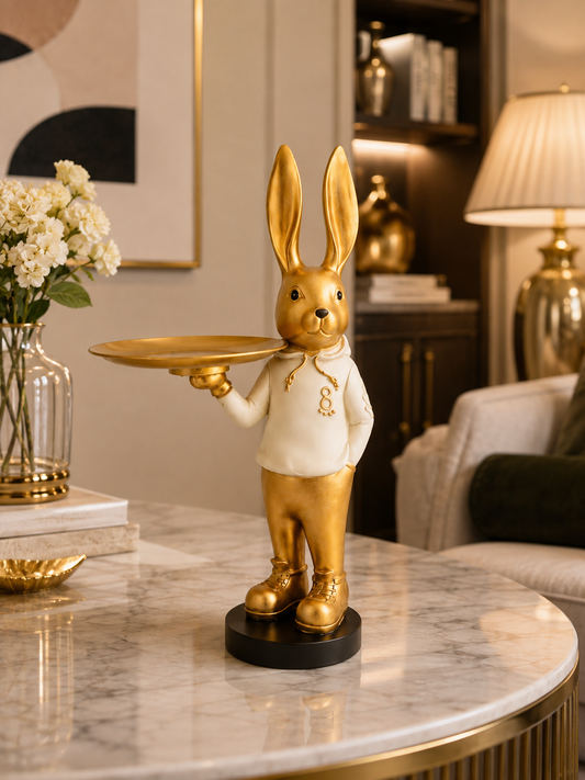 Luxury Golden Rabbit Tray Holder | Premium Resin Decorative Organizer & Statement Home Décor