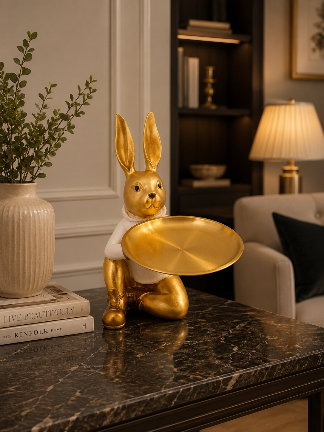 Luxury Golden Rabbit Tray Holder – Elegant Decorative Organizer for Home & Vanity