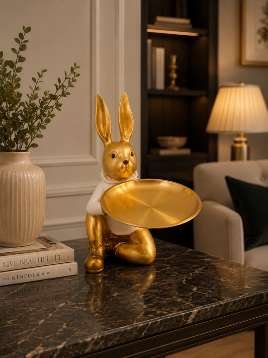 Luxury Golden Rabbit Tray Holder – Elegant Decorative Organizer for Home & Vanity