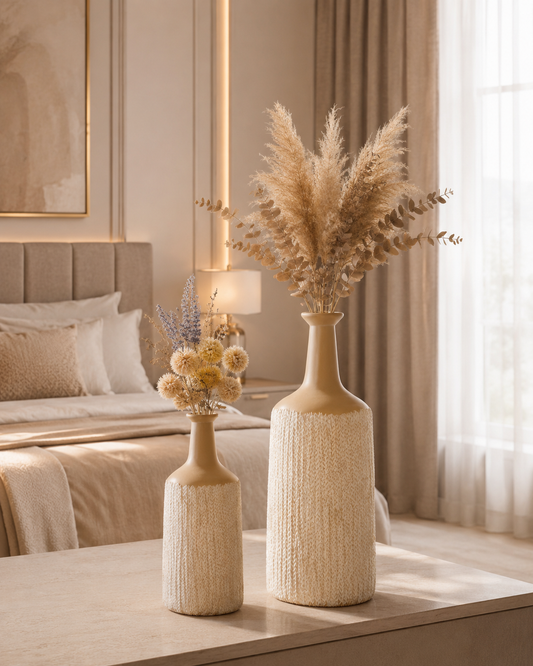 Beige Textured Polyresin Decorative Vase Set of 2 – Modern Luxury Home Décor