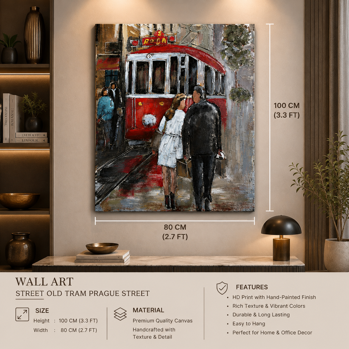 Old Tram Prague Street Wall Art | Romantic European Cityscape Canvas Decor