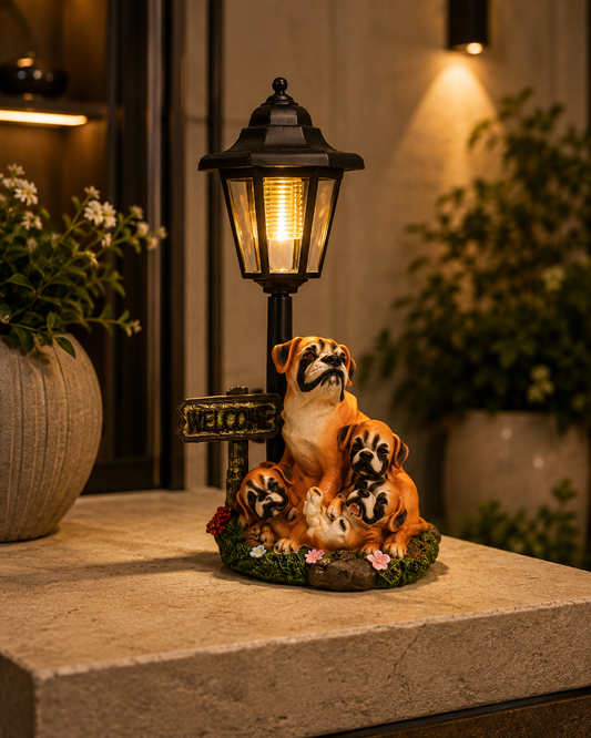 Dog Family Solar Garden Statue | Premium Polyresin Dog Family with Warm LED Light