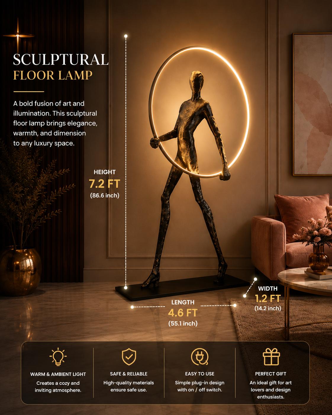 Halo Walker Sculptural Floor Lamp – Modern Human Figure LED Statement Light