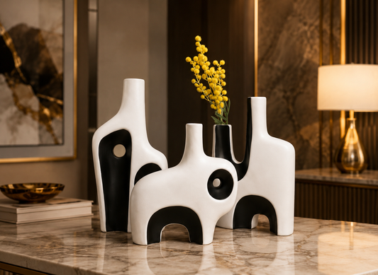 Modern Black & White Ceramic Vase Set of 3
