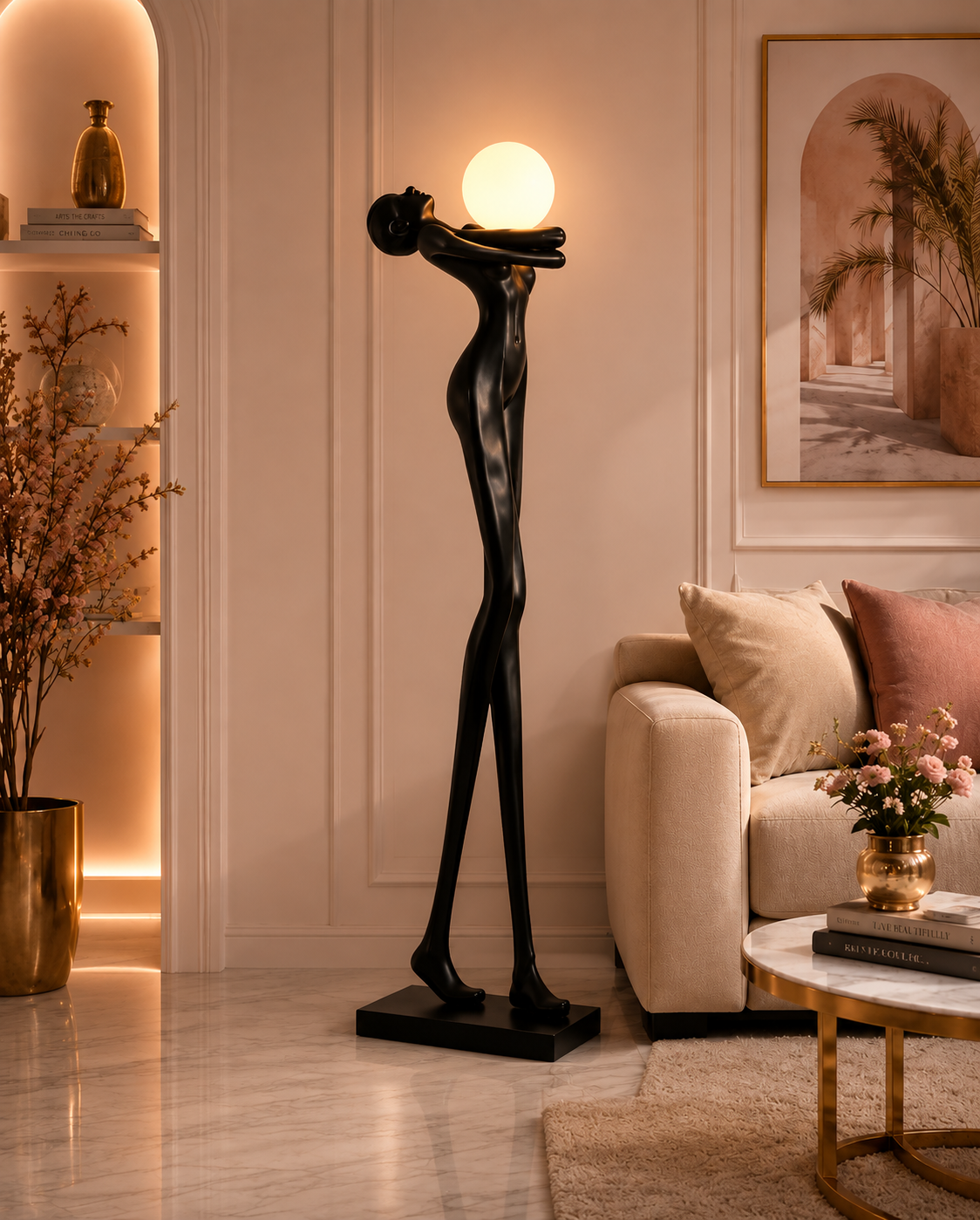 Sculptural Floor Lamp with Glowing Orb – Modern Artistic Statement Lamp