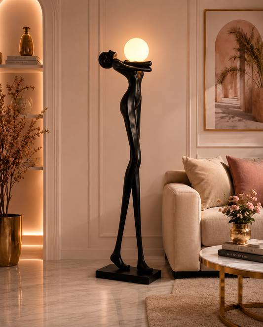 Sculptural Floor Lamp with Glowing Orb – Modern Artistic Statement Lamp