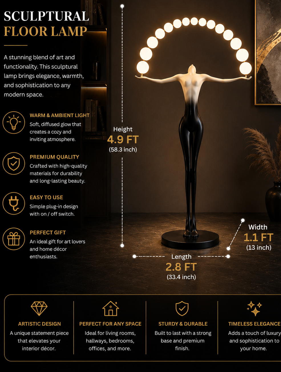 Sculptural Goddess Floor Lamp – Artistic Halo Statement Lighting