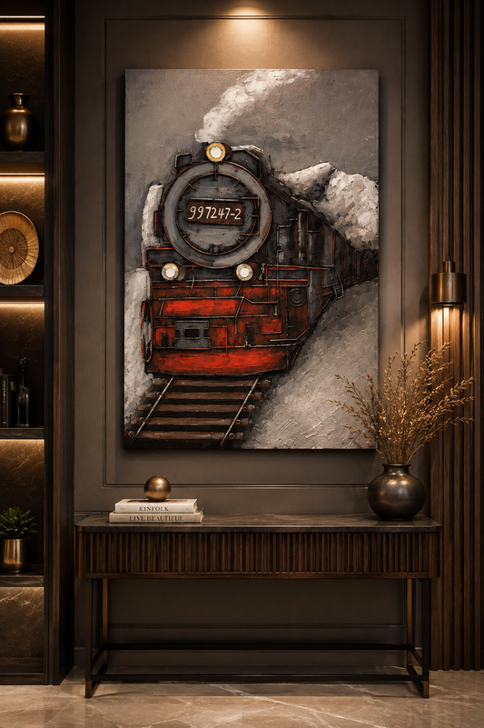 Vintage Steam Locomotive 3D Metal Wall Art | Luxury Industrial Train Wall Decor