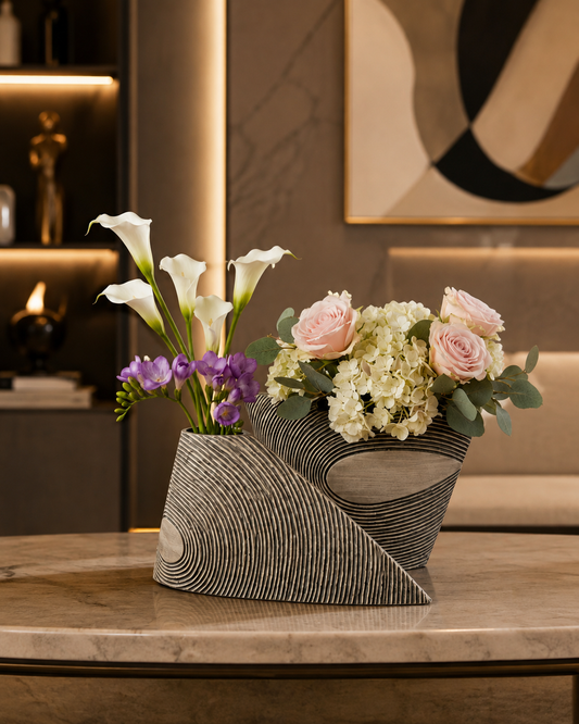 Grey Rustic Farmhouse Textured Polyresin Vase Set of 2