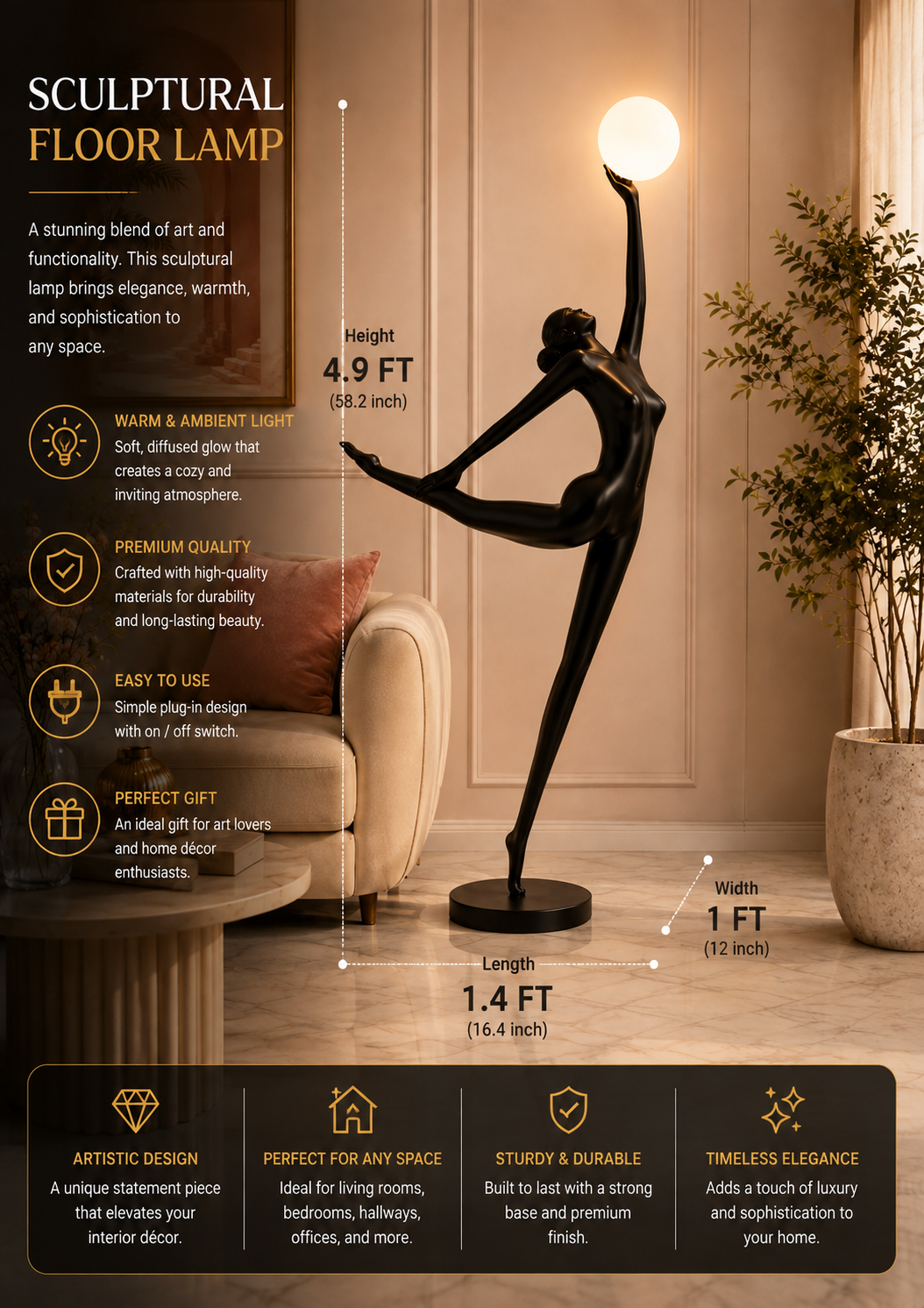 Sculptural Figure Floor Lamp – Modern Artistic Statement Lighting