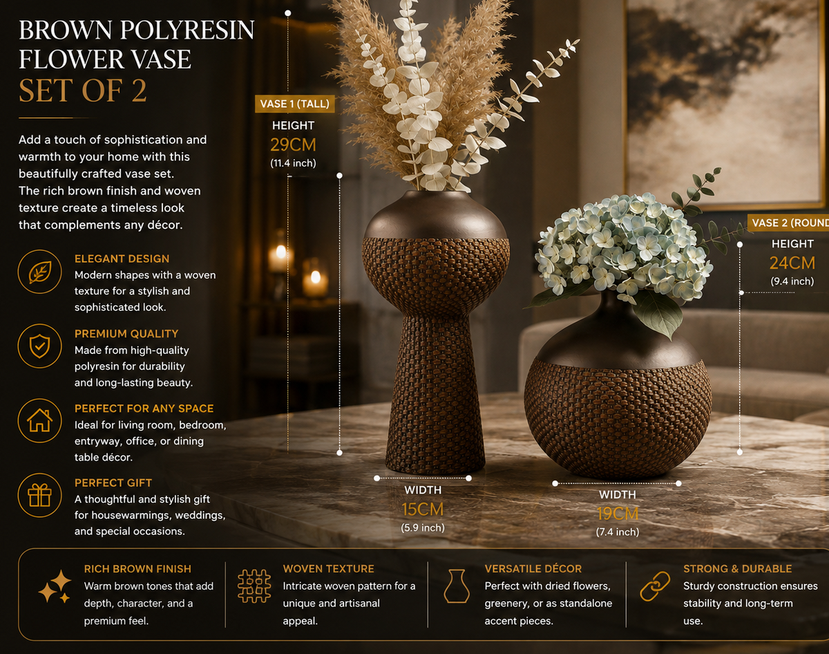 Brown Textured Polyresin Flower Vase Set of 2